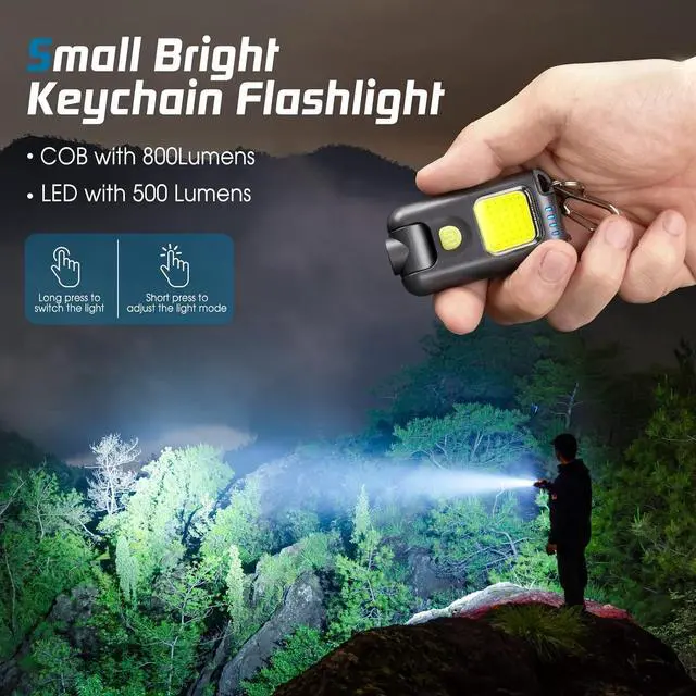 Alt view image 2 of 7 - EGUKU LED Small Flashlight, 800Lumens 180°Rotatable Rechargeable COB Keychain Flashlights 5 Modes Bright Mini Portable Pocket Light Clip-on Hat Light EDC Compact Keyring Light for Camping Running