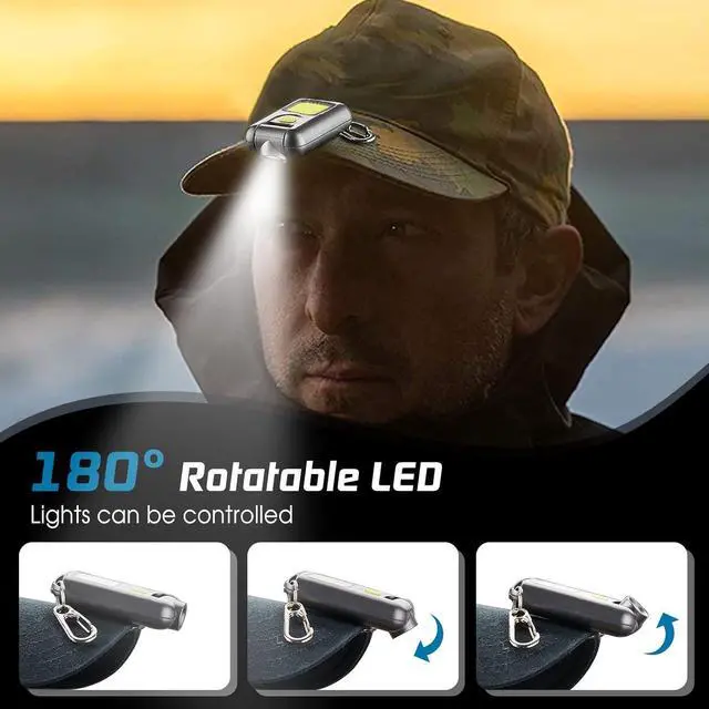 Alt view image 4 of 7 - EGUKU LED Small Flashlight, 800Lumens 180°Rotatable Rechargeable COB Keychain Flashlights 5 Modes Bright Mini Portable Pocket Light Clip-on Hat Light EDC Compact Keyring Light for Camping Running