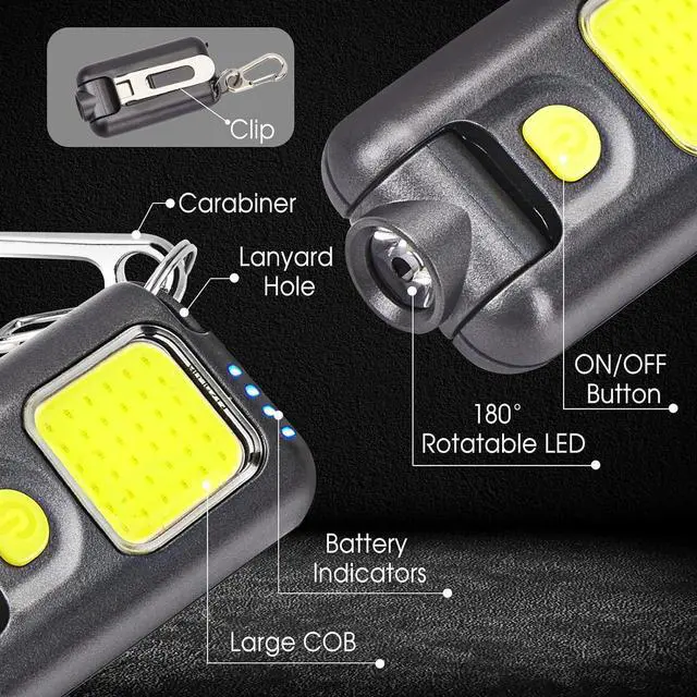 Alt view image 5 of 7 - EGUKU LED Small Flashlight, 800Lumens 180°Rotatable Rechargeable COB Keychain Flashlights 5 Modes Bright Mini Portable Pocket Light Clip-on Hat Light EDC Compact Keyring Light for Camping Running