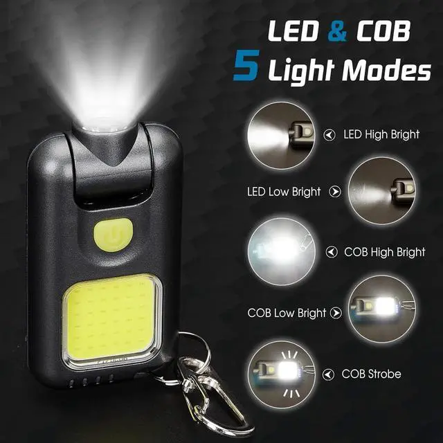 Alt view image 3 of 7 - EGUKU LED Small Flashlight, 800Lumens 180°Rotatable Rechargeable COB Keychain Flashlights 5 Modes Bright Mini Portable Pocket Light Clip-on Hat Light EDC Compact Keyring Light for Camping Running