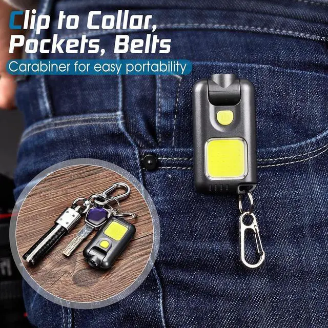 Alt view image 6 of 7 - EGUKU LED Small Flashlight, 800Lumens 180°Rotatable Rechargeable COB Keychain Flashlights 5 Modes Bright Mini Portable Pocket Light Clip-on Hat Light EDC Compact Keyring Light for Camping Running