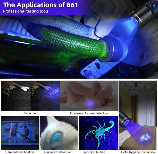 Alt view image 6 of 6 - DARKBEAM UV 365nm Flashlight Black Light LED, Ultraviolet Flashlights, Powerful Rechargeable USB -C Woods Lamp, Focusable Water Resistant, Pet Urine & AC Leak Detection, for Curing Resin