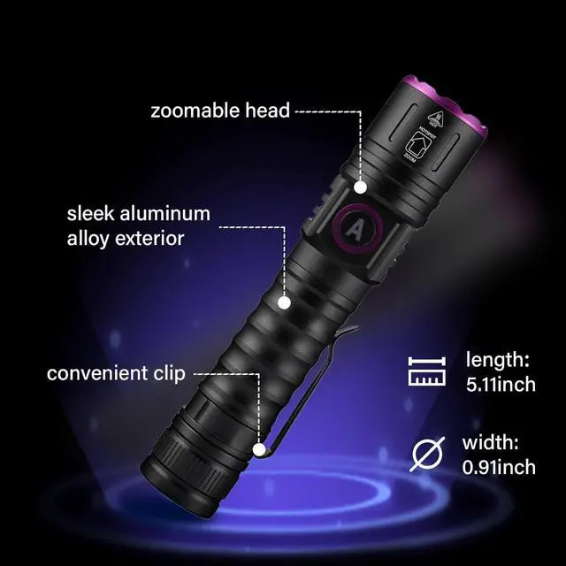 Alt view image 2 of 7 - UV Flashlight 365nm, Black Light Flashlight LED, USB Rechargeable UV Light, Blacklight Flashlights for UV Resin Light Curing, Leak Detection and Pet Urine Detection