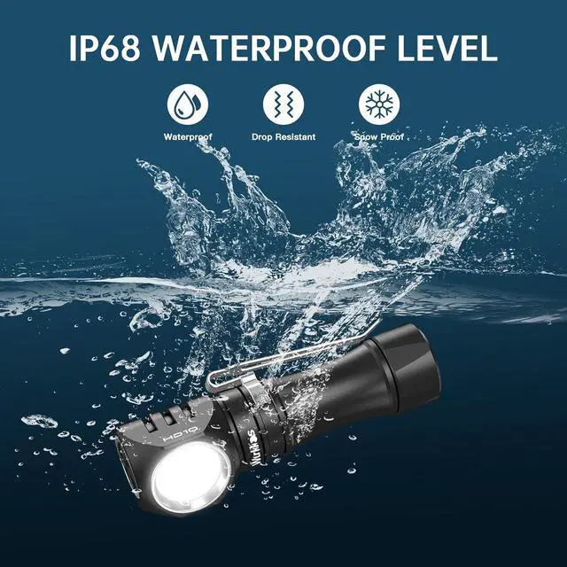 Alt view image 3 of 7 - Wurkkos Flashlight Rechargeable 1200 Lumens Small Flashlights with Magnet - HD10 Right Angle Flashlight with Anduril 2.0 RGB UI, IP68 Pocket Flash Light for Headlamp Use,Working,Hiking,Climbing-4000K