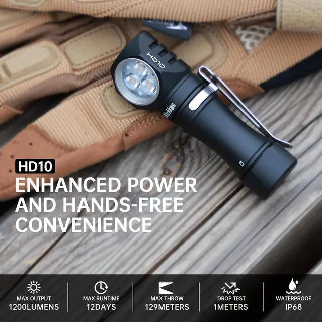 Alt view image 7 of 7 - Wurkkos Flashlight Rechargeable 1200 Lumens Small Flashlights with Magnet - HD10 Right Angle Flashlight with Anduril 2.0 RGB UI, IP68 Pocket Flash Light for Headlamp Use,Working,Hiking,Climbing-4000K