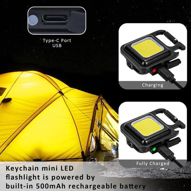 Alt view image 6 of 7 - MAKDAK COB Rechargeable Keychain Flashlight 4Pack, High Lumen Super Bright LED Work Light with Magnet,Clip,Bottle Opener for Dog Walking,Car Repair, Emergency,Camping,EDC