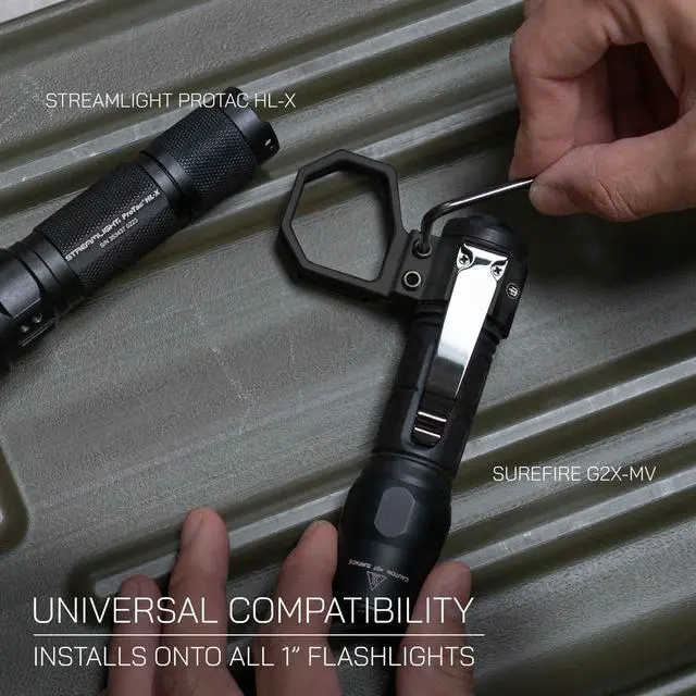 Alt view image 4 of 7 - Triton Cottos 6061 T6 Aluminum Flashlight Ring for Most 1" Flashlights with Detachable Pocket Clip, Flashlight Retention Ring