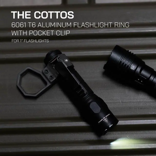 Alt view image 3 of 7 - Triton Cottos 6061 T6 Aluminum Flashlight Ring for Most 1" Flashlights with Detachable Pocket Clip, Flashlight Retention Ring
