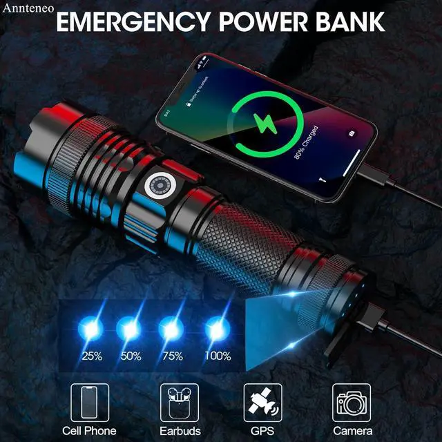 Alt view image 5 of 6 - Flashlights High Lumens, 25000lm Super Bright Flashlight USB Rechargeable-1600Meter Long Beam LED Flashlights(Included Battery)- Zoomable Spotligh Flash Light Waterproof for Home Emergency Camping