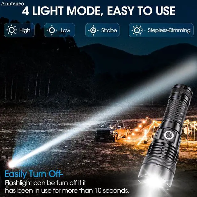 Alt view image 6 of 6 - Flashlights High Lumens, 25000lm Super Bright Flashlight USB Rechargeable-1600Meter Long Beam LED Flashlights(Included Battery)- Zoomable Spotligh Flash Light Waterproof for Home Emergency Camping