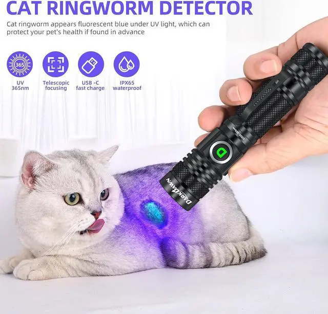 Alt view image 2 of 7 - DARKDAWN UV Flashlight 365nm, LED Blacklight Flashlight, USB Rechargeable flashlights, Powerful Fluorescent Portable Mini Detector for Pet Urine Stains, Uranium Glass, Money, Resin Curing, 2 Pack
