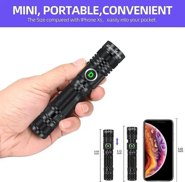 Alt view image 5 of 7 - DARKDAWN UV Flashlight 365nm, LED Blacklight Flashlight, USB Rechargeable flashlights, Powerful Fluorescent Portable Mini Detector for Pet Urine Stains, Uranium Glass, Money, Resin Curing, 2 Pack