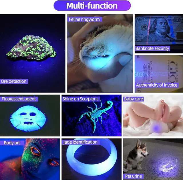 Alt view image 6 of 7 - DARKDAWN UV Flashlight 365nm, LED Blacklight Flashlight, USB Rechargeable flashlights, Powerful Fluorescent Portable Mini Detector for Pet Urine Stains, Uranium Glass, Money, Resin Curing, 2 Pack