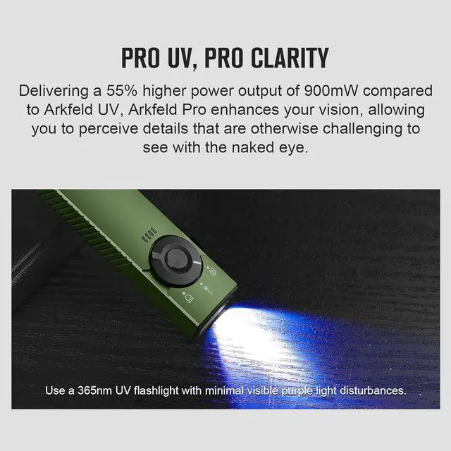 Alt view image 7 of 7 - Arkfeld Pro Rechargeable EDC Flat Flashlight with Green Beam UV and White LED Combo 1300 Lumens Portable Pocket Lights Triple Sources for Outdoors Emergency Working (OD-Green CW)