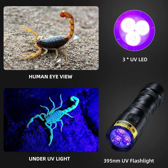 Alt view image 3 of 7 - DARKBEAM UV Flashlight 395nm Black Light, 3 LEDs 20W Powerful Ultraviolet Flashlights Rechargeable, Mini Woods Lamps Long Life for Resin Curing, Pet Urine Detection, UV Nail Glue, AC Leak