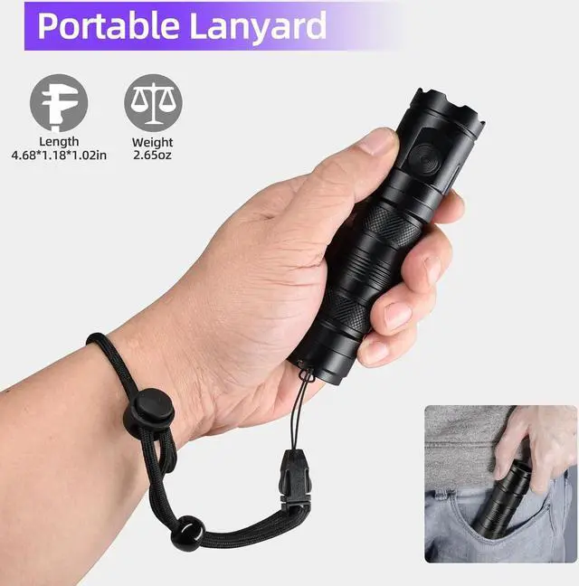 Alt view image 5 of 7 - DARKBEAM UV Flashlight 395nm Black Light, 3 LEDs 20W Powerful Ultraviolet Flashlights Rechargeable, Mini Woods Lamps Long Life for Resin Curing, Pet Urine Detection, UV Nail Glue, AC Leak