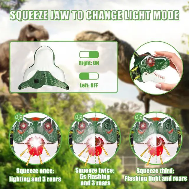 Alt view image 3 of 7 - LED Kids Headlamp Battery Powered Flashlight T Rex Dinosaur Toy Stocking Stuffers Outdoor Headlight Gift for Boys Girls Toddlers Easter Halloween Christamas