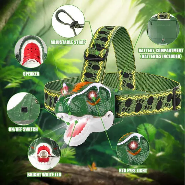 Alt view image 2 of 7 - LED Kids Headlamp Battery Powered Flashlight T Rex Dinosaur Toy Stocking Stuffers Outdoor Headlight Gift for Boys Girls Toddlers Easter Halloween Christamas