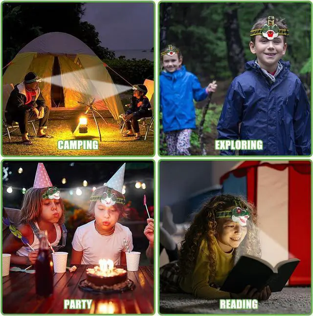 Alt view image 6 of 7 - LED Kids Headlamp Battery Powered Flashlight T Rex Dinosaur Toy Stocking Stuffers Outdoor Headlight Gift for Boys Girls Toddlers Easter Halloween Christamas