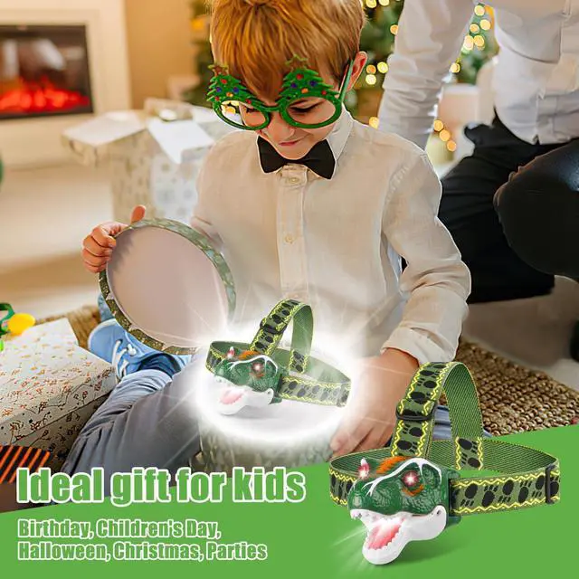Alt view image 7 of 7 - LED Kids Headlamp Battery Powered Flashlight T Rex Dinosaur Toy Stocking Stuffers Outdoor Headlight Gift for Boys Girls Toddlers Easter Halloween Christamas
