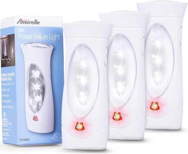 Main image of Amerelle LED Emergency Lights For Home Power Failure, 3 Pack - Triple Function Power Failure Light and Plug In Flashlight Combo, With Rechargeable Battery - Be Snow Storm & Hurricane Ready (71134)
