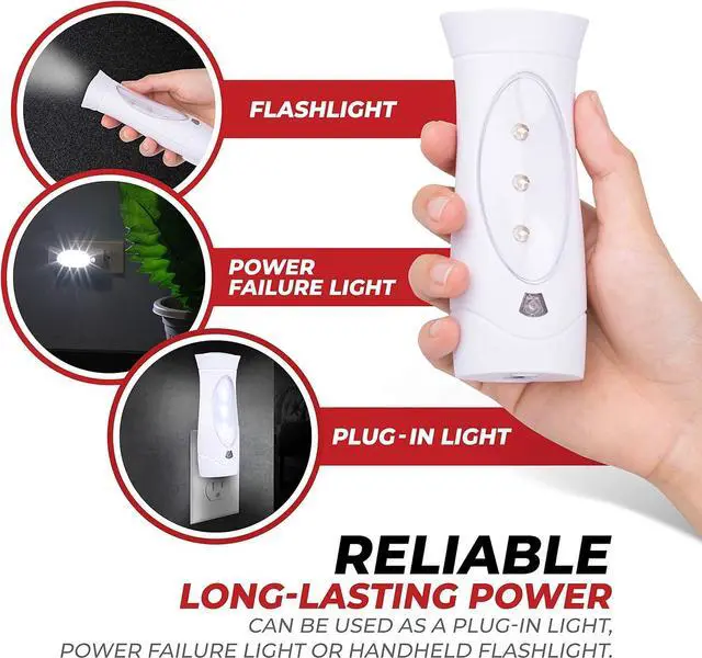 Alt view image 2 of 7 - Amerelle LED Emergency Lights For Home Power Failure, 3 Pack - Triple Function Power Failure Light and Plug In Flashlight Combo, With Rechargeable Battery - Be Snow Storm & Hurricane Ready (71134)