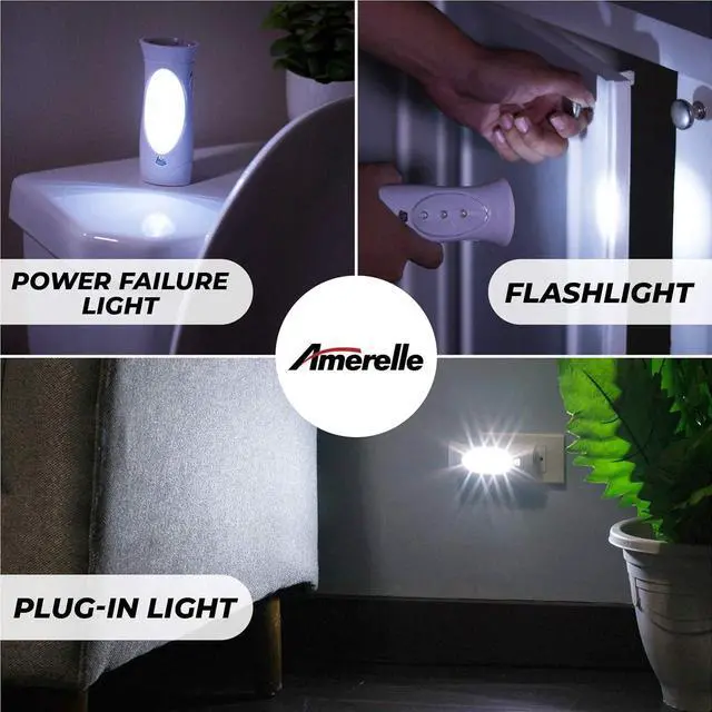 Alt view image 5 of 7 - Amerelle LED Emergency Lights For Home Power Failure, 3 Pack - Triple Function Power Failure Light and Plug In Flashlight Combo, With Rechargeable Battery - Be Snow Storm & Hurricane Ready (71134)