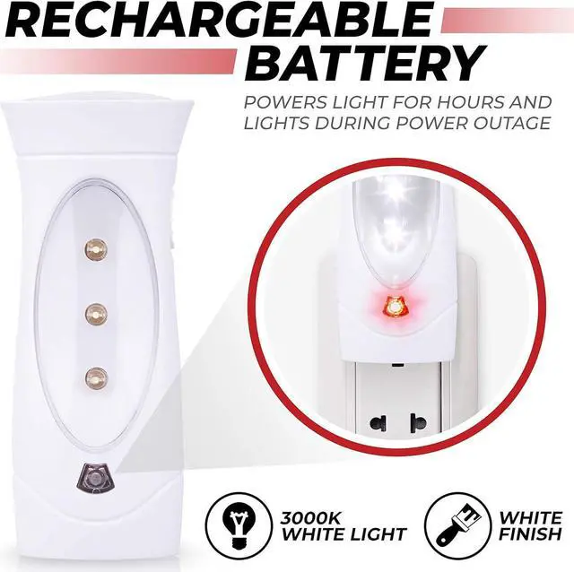 Alt view image 6 of 7 - Amerelle LED Emergency Lights For Home Power Failure, 3 Pack - Triple Function Power Failure Light and Plug In Flashlight Combo, With Rechargeable Battery - Be Snow Storm & Hurricane Ready (71134)