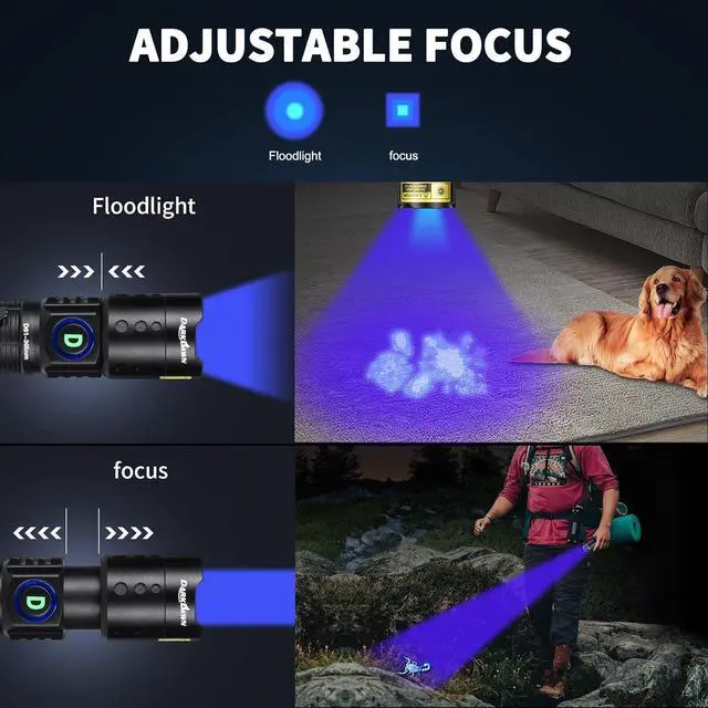 Alt view image 2 of 6 - DARKDAWN UV Flashlight 365nm Light Mini USB Rechargeable Ultraviolet LED Blacklight Woods Lamp Powerful Fluorescent Portable Detector for Pet Urine Stains, Uranium Glass, Money, Resin Curing