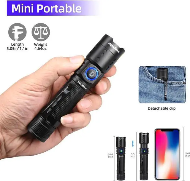 Alt view image 5 of 6 - DARKDAWN UV Flashlight 365nm Light Mini USB Rechargeable Ultraviolet LED Blacklight Woods Lamp Powerful Fluorescent Portable Detector for Pet Urine Stains, Uranium Glass, Money, Resin Curing