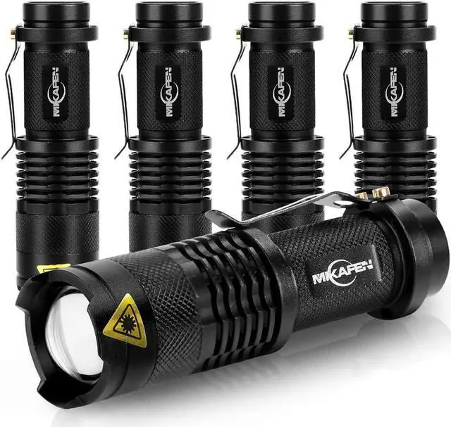Main image of 5 Pack Mini Flashlights LED Flashlight 300lm Adjustable Focus Zoomable Light (Black)