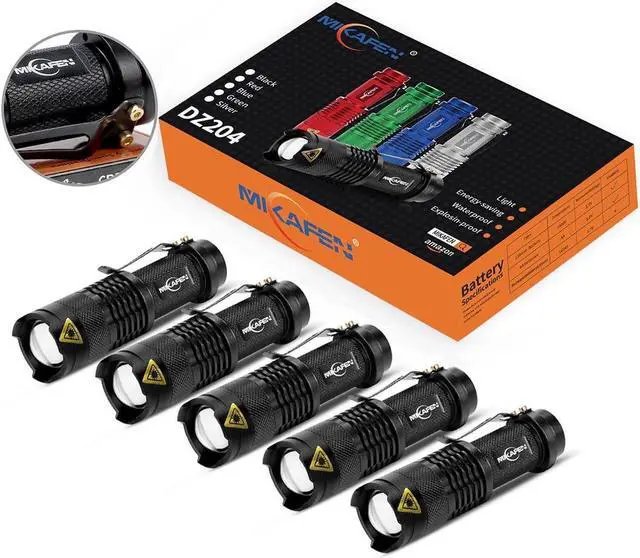 Alt view image 2 of 7 - 5 Pack Mini Flashlights LED Flashlight 300lm Adjustable Focus Zoomable Light (Black)