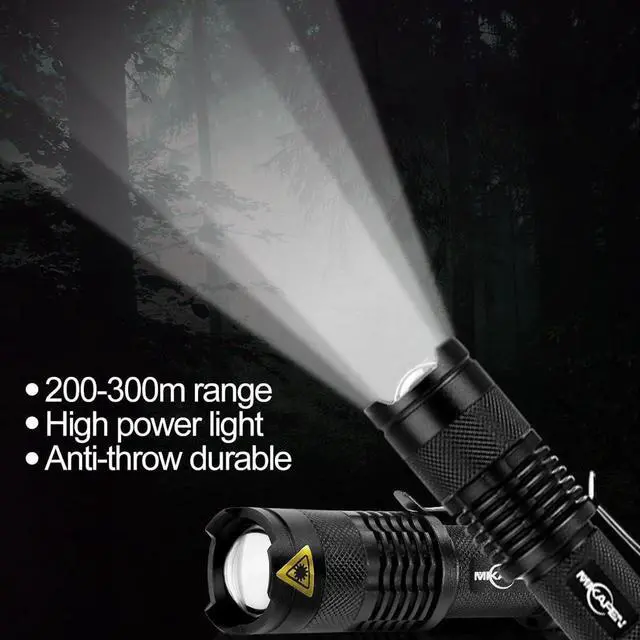 Alt view image 4 of 7 - 5 Pack Mini Flashlights LED Flashlight 300lm Adjustable Focus Zoomable Light (Black)