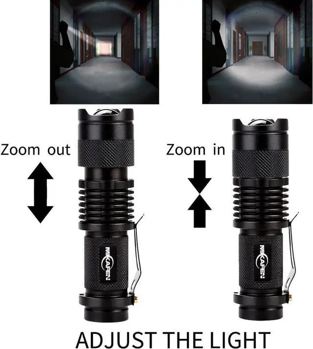 Alt view image 6 of 7 - 5 Pack Mini Flashlights LED Flashlight 300lm Adjustable Focus Zoomable Light (Black)