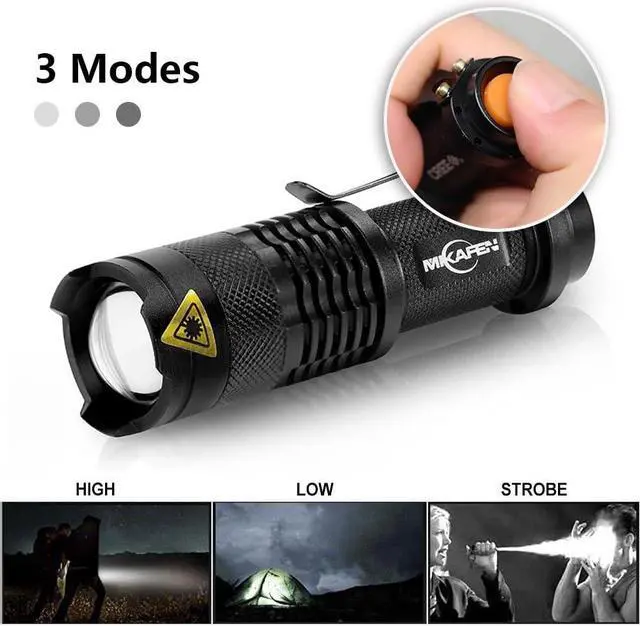 Alt view image 5 of 7 - 5 Pack Mini Flashlights LED Flashlight 300lm Adjustable Focus Zoomable Light (Black)