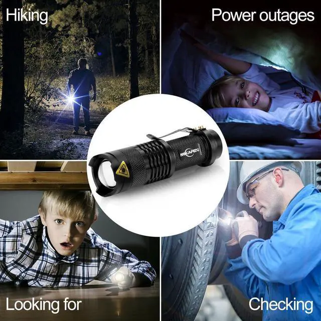 Alt view image 7 of 7 - 5 Pack Mini Flashlights LED Flashlight 300lm Adjustable Focus Zoomable Light (Black)