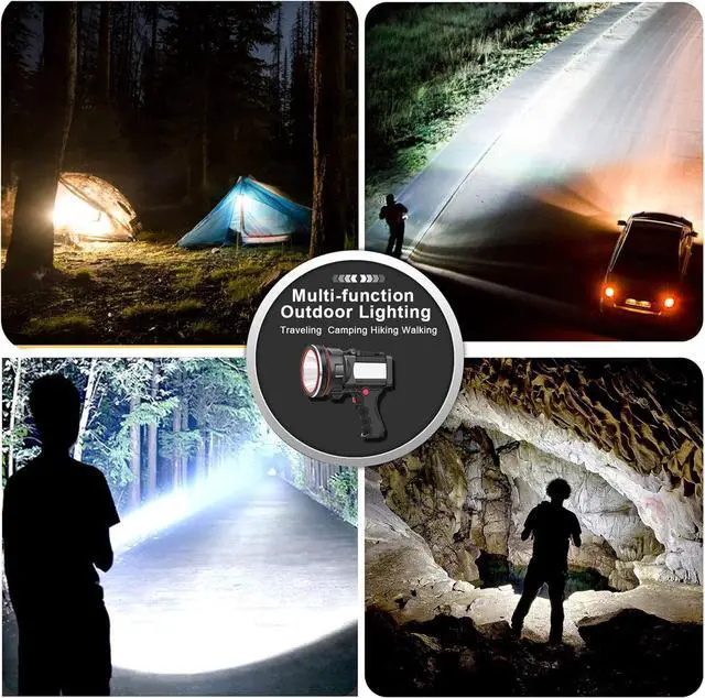 Alt view image 6 of 6 - Rechargeable Spotlight Flashlight, Super Bright Handheld Spot Light with COB Light & Foldable Stand, Waterproof Long Lasting Hand Held Searchlight Spotlight for Boating Camping Hunting Fishing