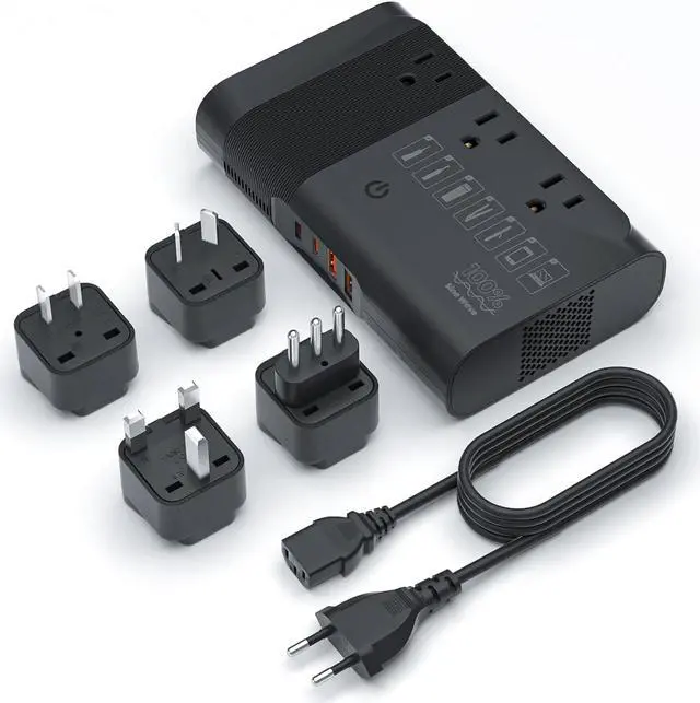 Main image of 350W Power Converter 220V to 110V Voltage Converter Travel Adapter with 4 USB Ports 3 AC Outlets, Convert Voltage for Curling Iron, Straightener, Chargers, US to EU/UK/IT/AU/Asia Black