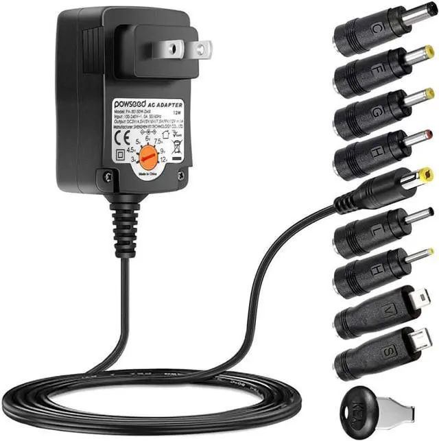 Main image of Powseed 3V 4.5V 5V 6V 7.5V 9V 12V Universal AC Adapter 12W AC/DC Power Adapter for Household Elecronics Pedals Routers Speakers CCTV Cameras Smart Phone USB Hub GPS Tablet Recorder etc.
