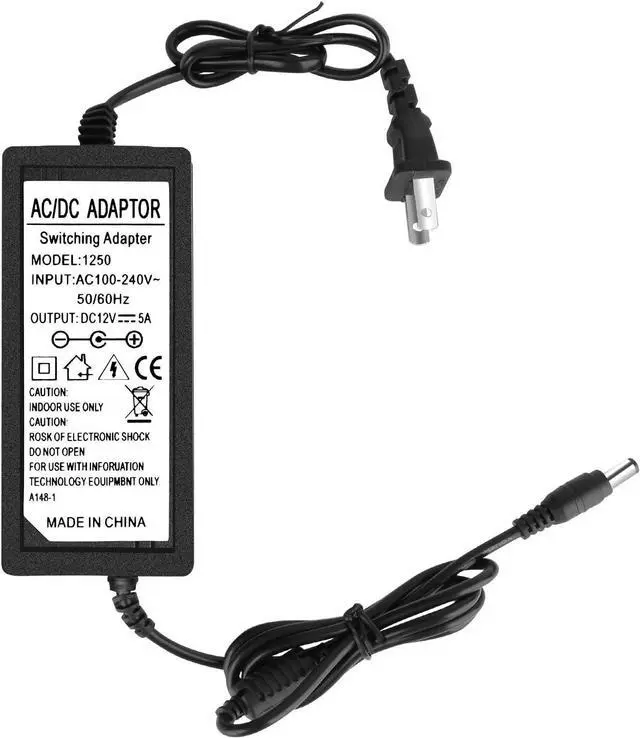 Main image of 12V 5A Power Supply AC DC Adapter Converter 100-240V to 12 Volt 5 Amp Transformer 5.5x2.1mm Plug for LED Strip Light DVR NVR Security Cameras System CCTV Accessories