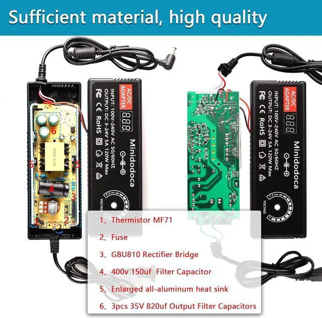 Alt view image 3 of 7 - 120W Power Supply Adjustable DC 3V ~ 24V Variable Universal Switching AC/DC Adapter Minidodoca AC to DC Converter with LED Voltage Display and 16 Tips, for 3V to 24V Household Electronics - 5000mA Max