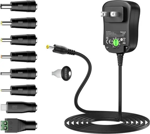 Main image of 12W Universal Power Supply 12V 9V 7.5V 6V 5V 4.5V 3V 1A AC to DC Adapter for Led Strip Router Speaker CCTV Camera Tablet Radio 3 to 12 Volts 1000mA Switching Power Supply with 8 Tips