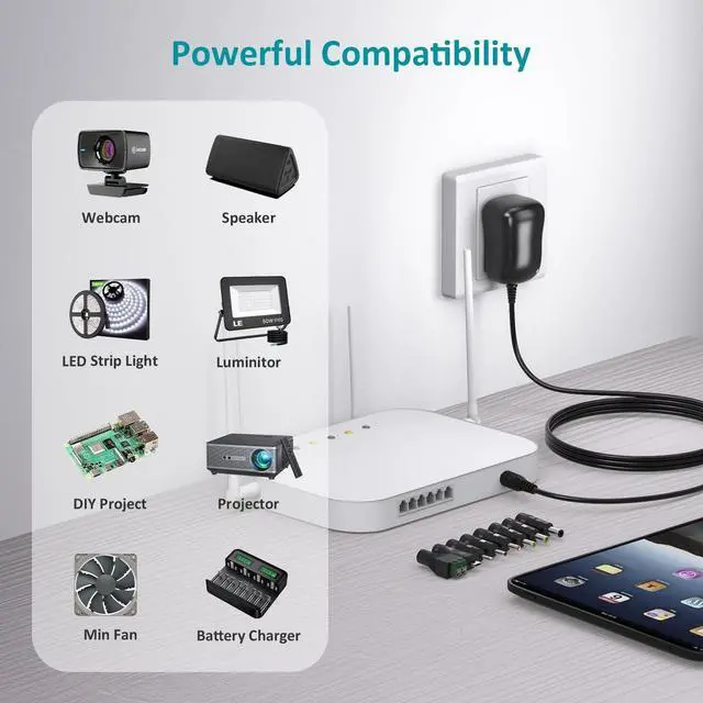 Alt view image 4 of 7 - 12W Universal Power Supply 12V 9V 7.5V 6V 5V 4.5V 3V 1A AC to DC Adapter for Led Strip Router Speaker CCTV Camera Tablet Radio 3 to 12 Volts 1000mA Switching Power Supply with 8 Tips