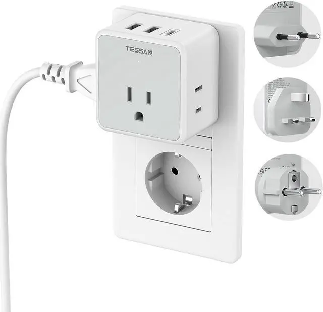 Main image of TESSAN All European UK Travel Plug Adapter Kit, International Detachable with 3 Outlet 3 USB Charger (1 USB C), Type C/G/E/F EU Ireland Power Adaptor, US to Europe Italy Spain France Greece