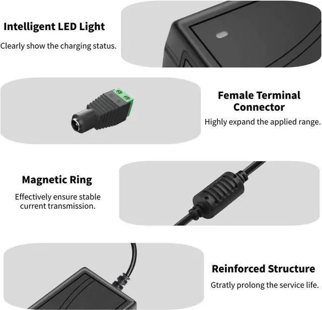 Alt view image 2 of 6 - 12V 5A Power Supply 5 Amp AC/DC Adapter Converter Transformer 100-240v 50/60HZ 5.5x2.5mm DC Output Jack for LED Light Strips Security Camera System CCTV Routers