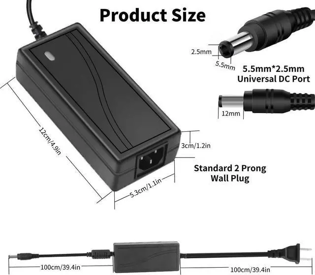 Alt view image 3 of 6 - 12V 5A Power Supply 5 Amp AC/DC Adapter Converter Transformer 100-240v 50/60HZ 5.5x2.5mm DC Output Jack for LED Light Strips Security Camera System CCTV Routers