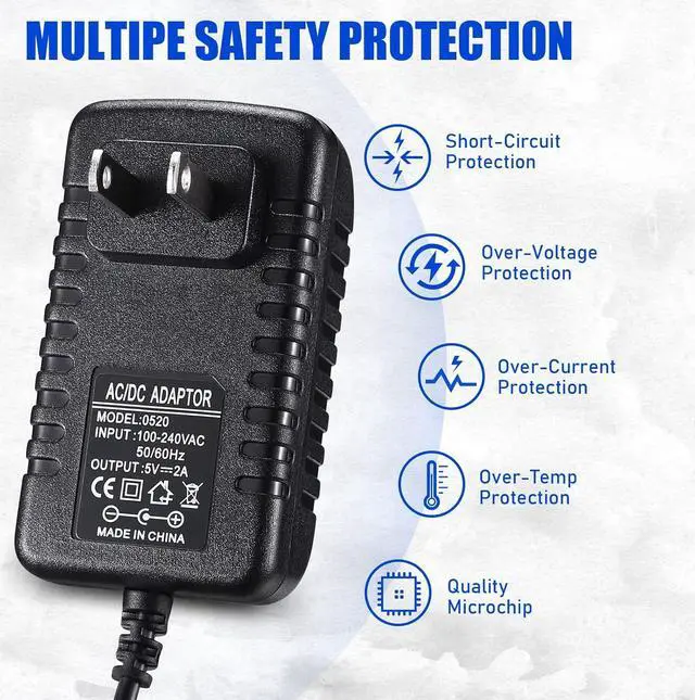 Alt view image 4 of 7 - TOBWOLF 2PCS 5V 2A Power Supply Adapter, DC 5V 10W Switching Power Adapter, AC 100V-240V to DC 5 Volt 2 Amp Universal Switching Transformer, 5.5 x 2.5mm Plug for Router, CCTV Camera, Cordless Phone