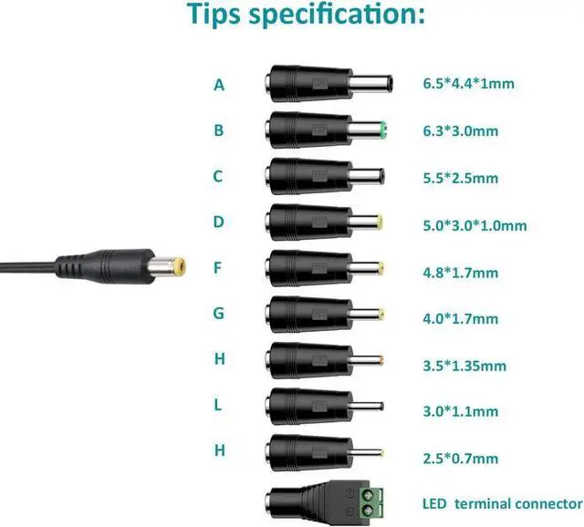 Alt view image 3 of 7 - 12V Power Supply AC Adapter DC 12 V Power Cord Universal Power Adapter 12Volt Charger Compatible with 1000mA 900mA 800mA 700mA 600mA 500mA 400mA 300mA 200mA 100mA Electronics