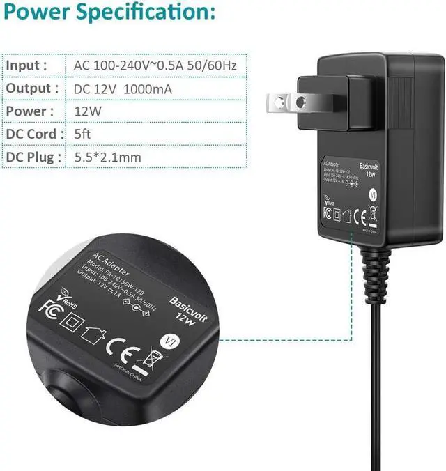 Alt view image 7 of 7 - 12V Power Supply AC Adapter DC 12 V Power Cord Universal Power Adapter 12Volt Charger Compatible with 1000mA 900mA 800mA 700mA 600mA 500mA 400mA 300mA 200mA 100mA Electronics