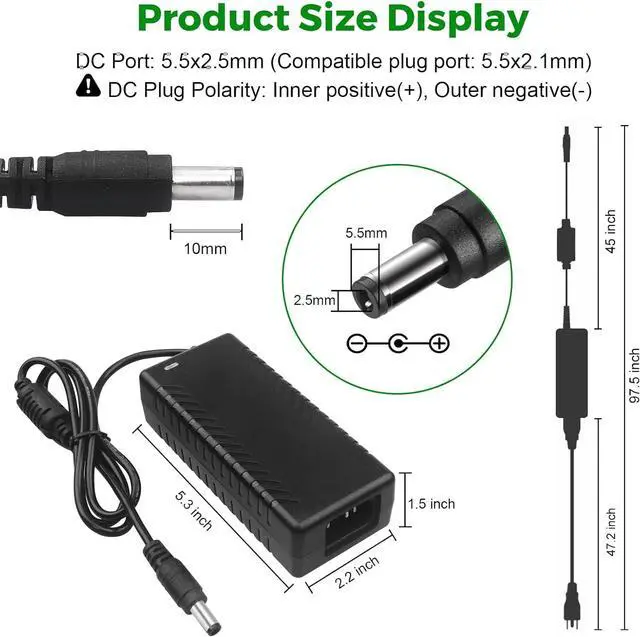 Alt view image 2 of 7 - 12V 8A Power Supply Adapter - AC 100-240V 50/60Hz to DC 12V 7.5A 8A (Max) Power Adapter 5.5x2.5mm 12 Volt Transformers 12V/8A Universal 96W for 5050 3528 LED Strip Light CCTV Cameras
